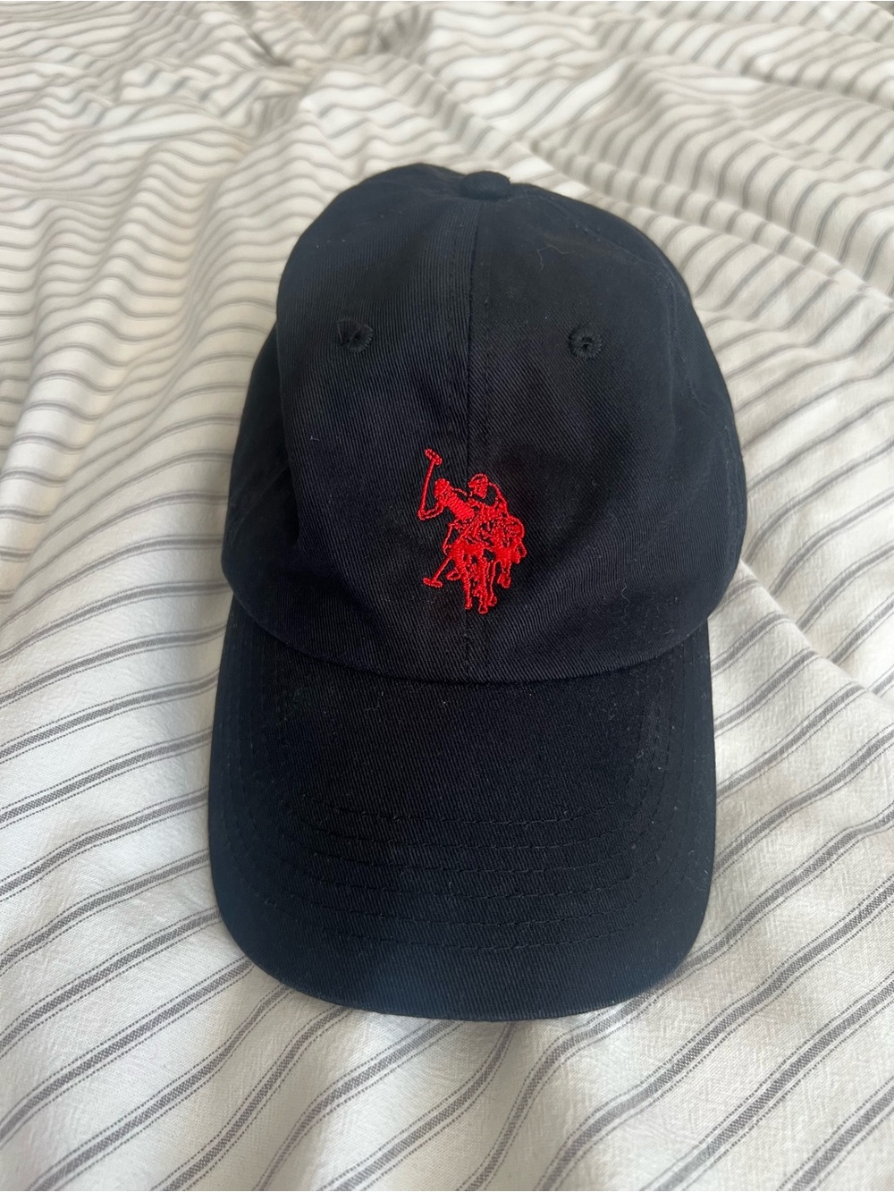U.S. Polo Assn. Black Cap with Red Polo Player Embroidery